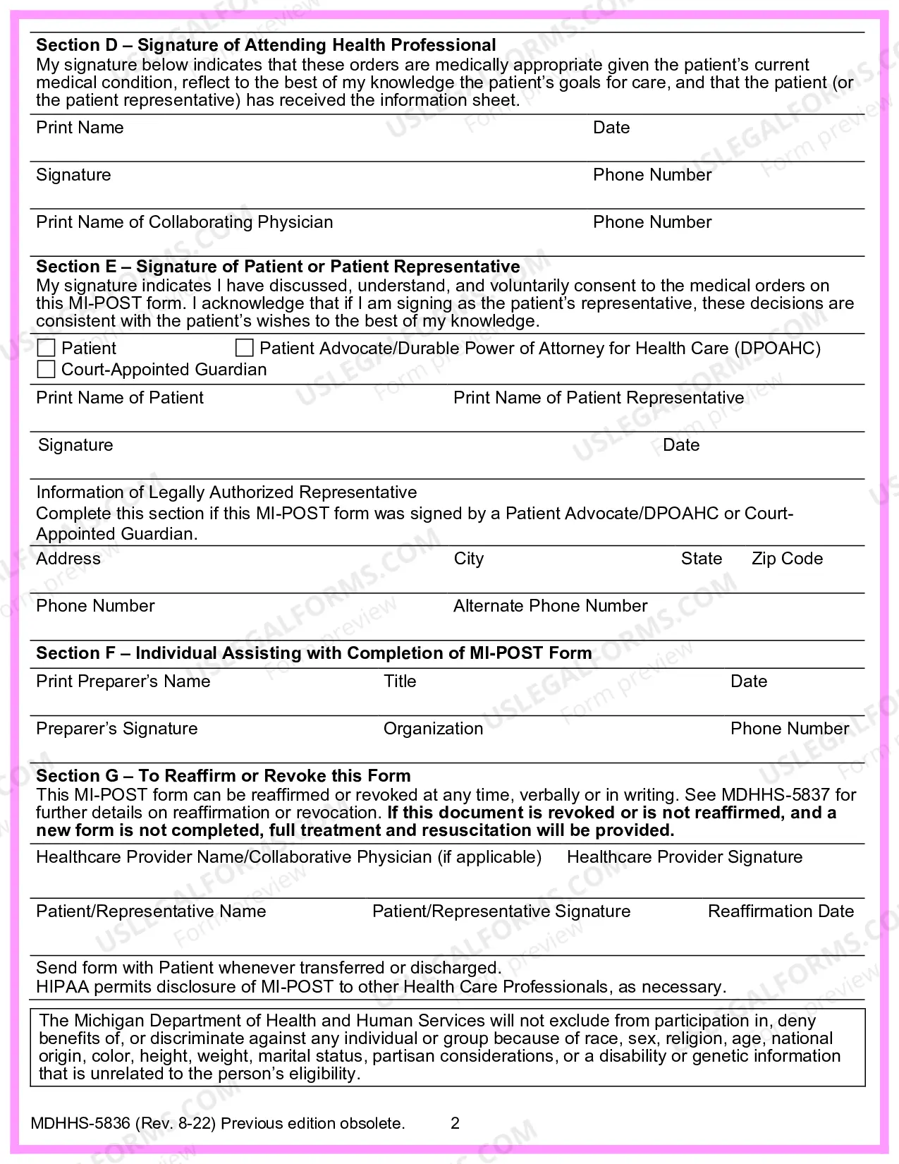 Preview Michigan Physician Orders for Scope of Treatment