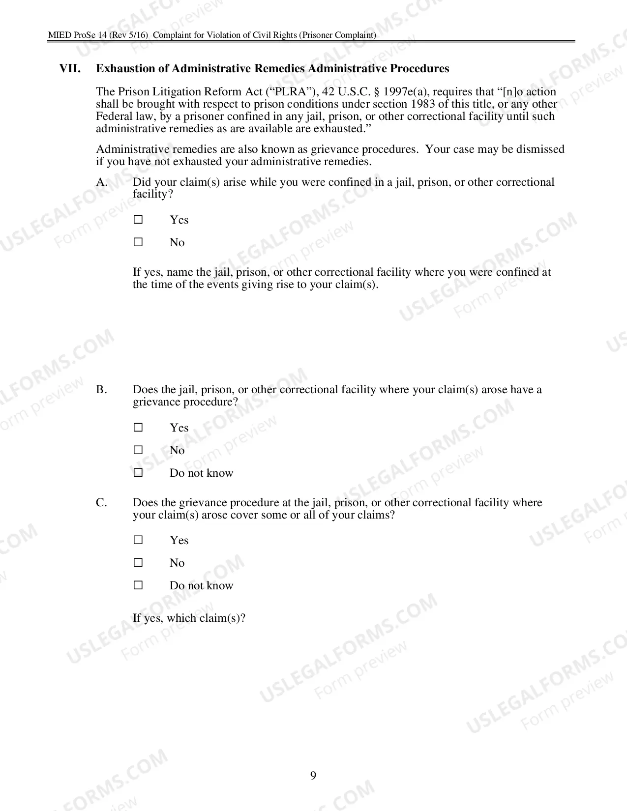Preview Complaint for Prisoner Civil Rights under 42 U.S.C. 1983