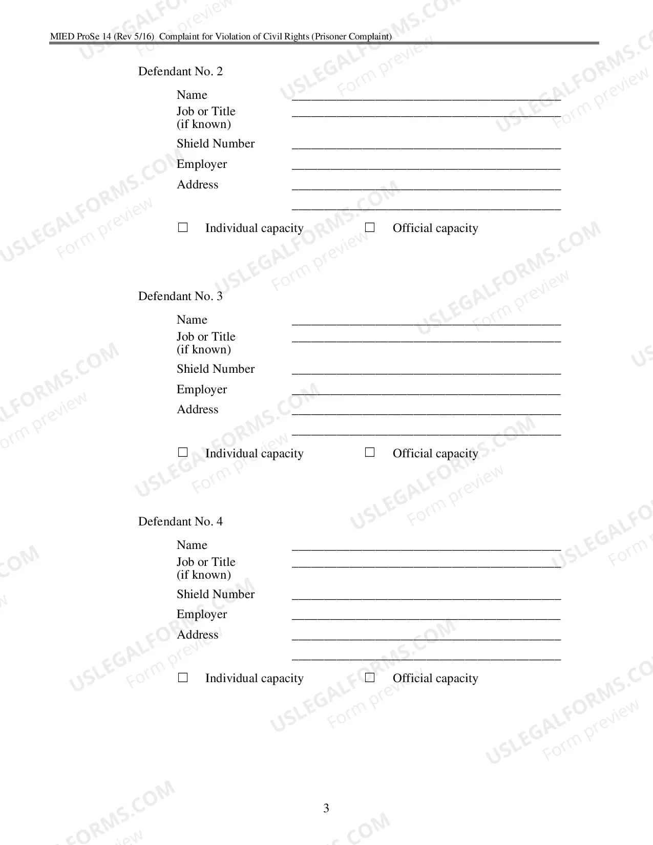 Preview Complaint for Prisoner Civil Rights under 42 U.S.C. 1983