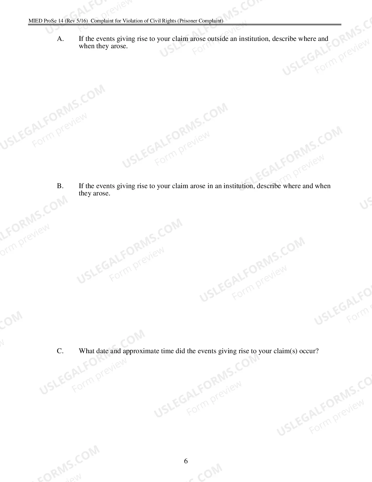 Preview Complaint for Prisoner Civil Rights under 42 U.S.C. 1983