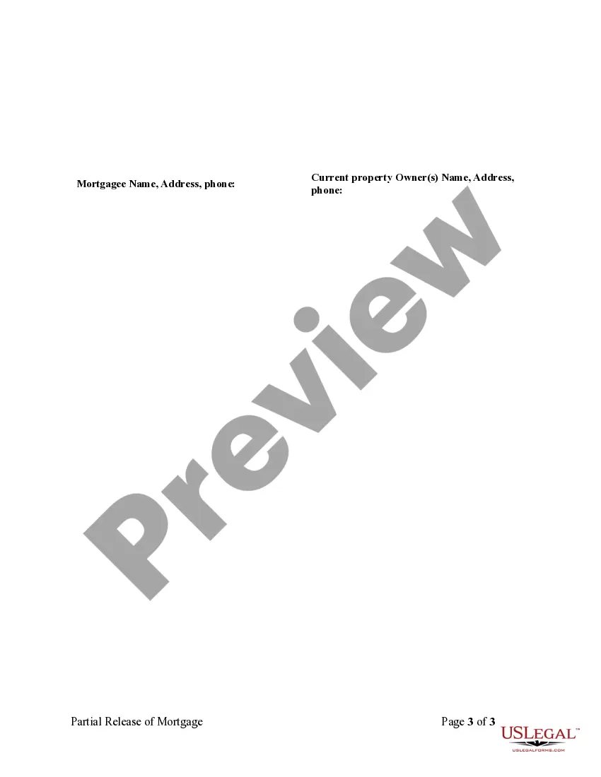 Preview Partial Release of Property From Mortgage for Corporation