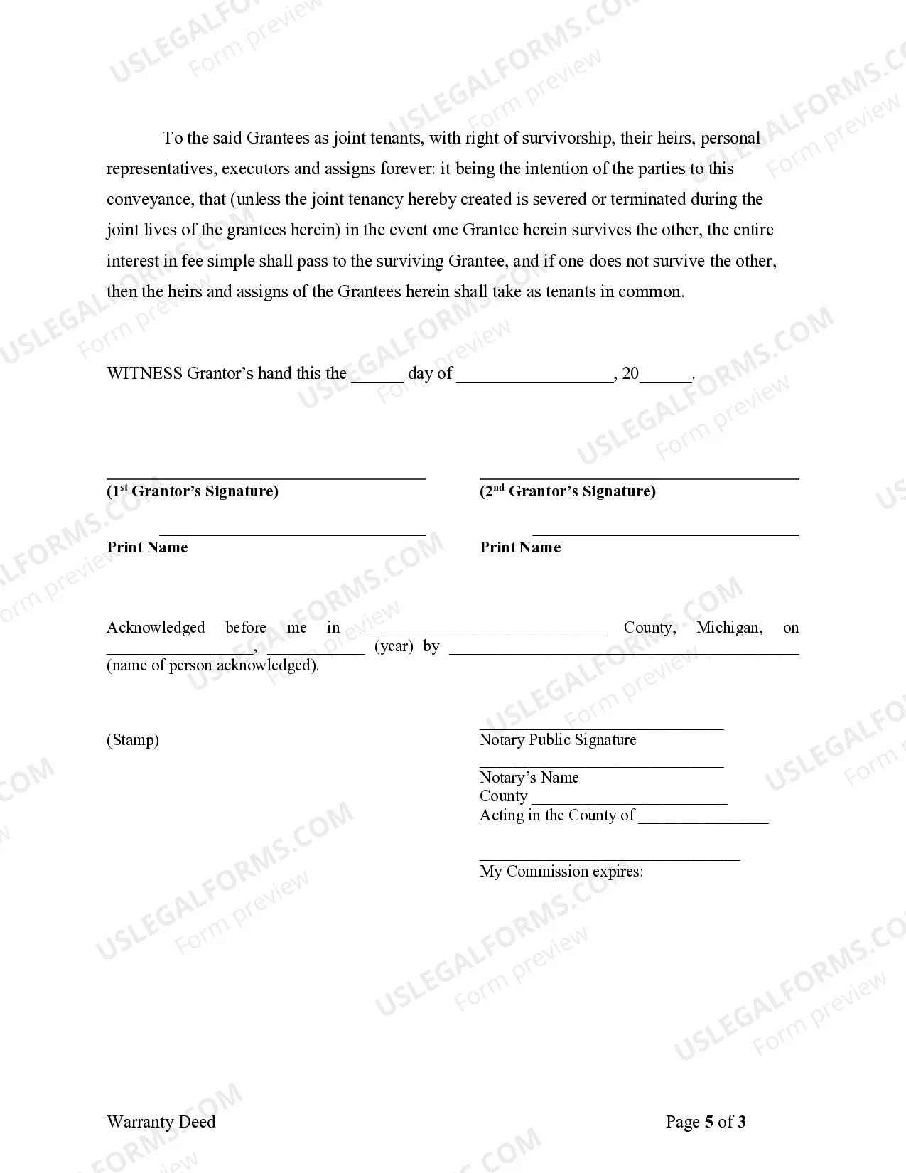 Preview Warranty Deed for Husband and Wife Converting Property from Tenants in Common to Joint Tenancy