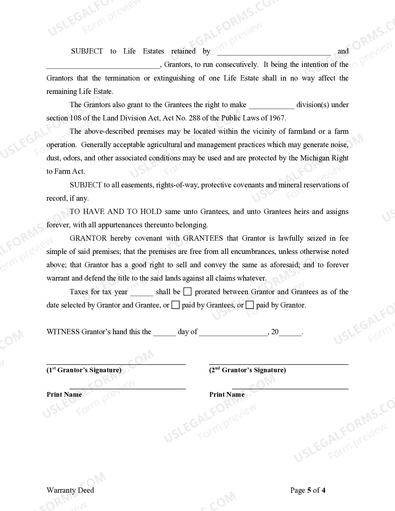 Preview Warranty Deed for Parents to Child with Reservation of Life Estate