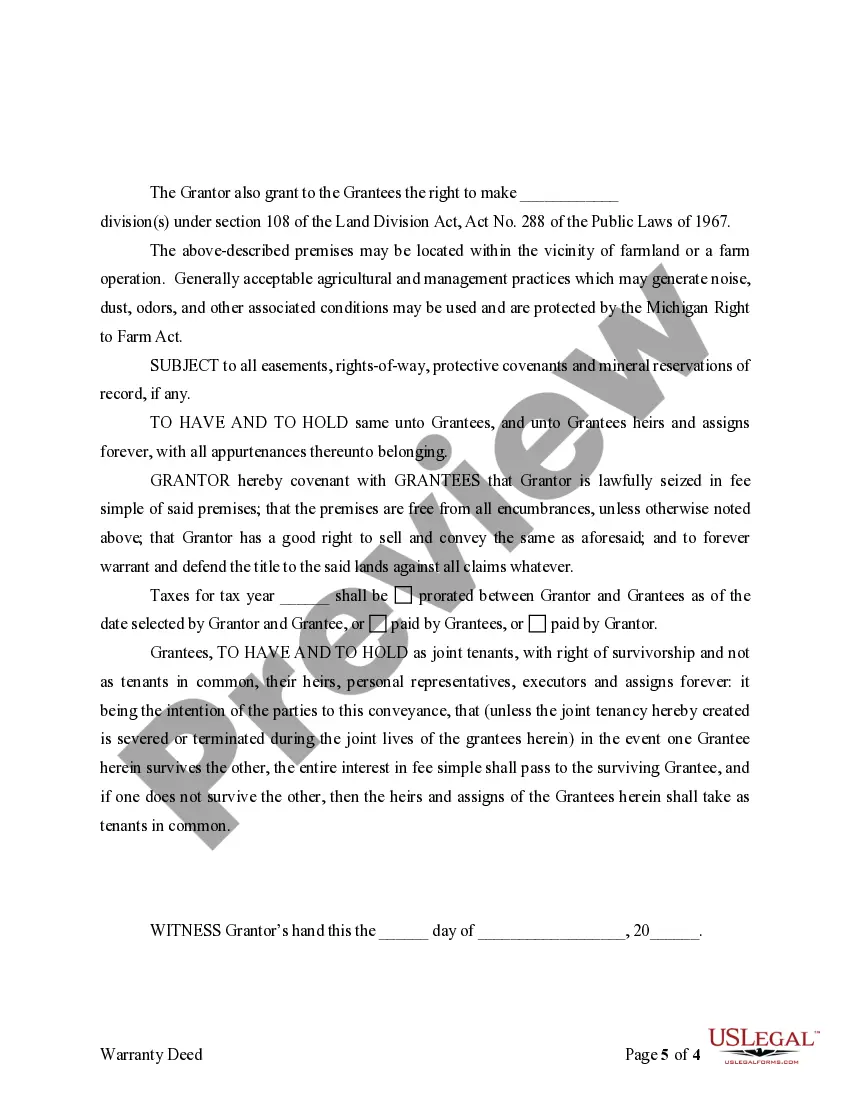 Preview Warranty Deed for Separate or Joint Property to Joint Tenancy