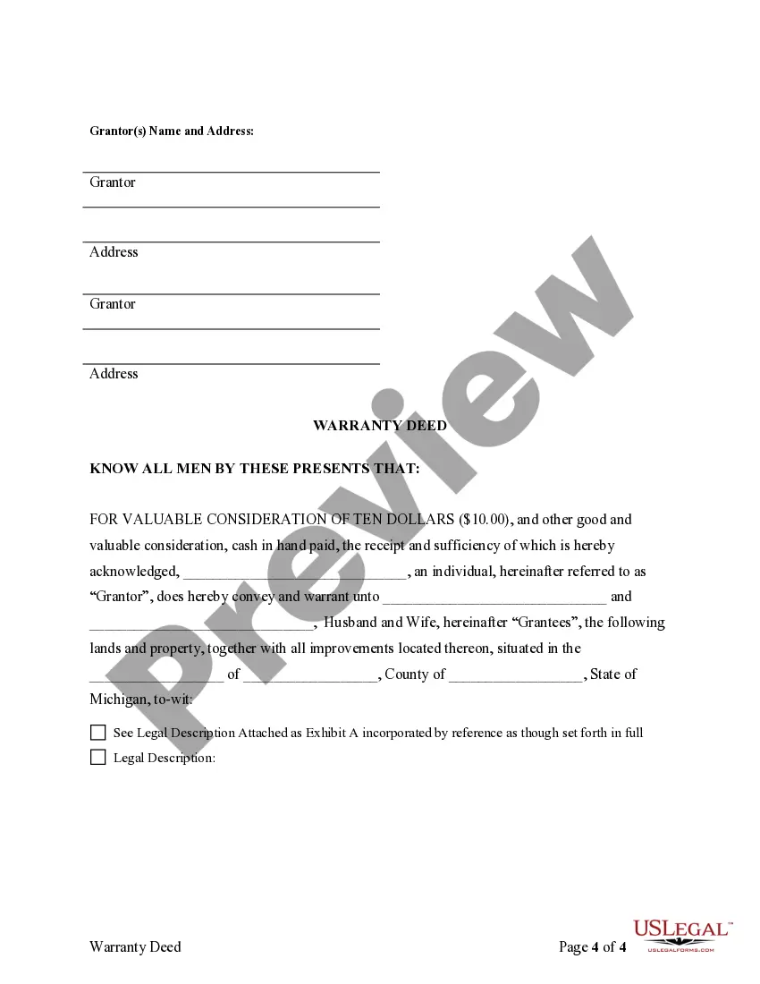 Preview Warranty Deed to Separate Property of One Spouse to Both Spouses as Joint Tenants