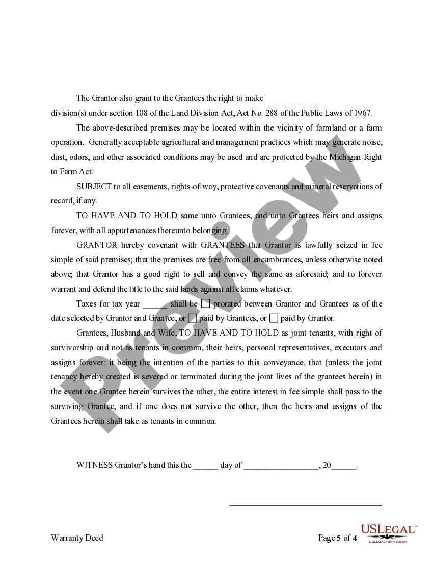 Preview Warranty Deed to Separate Property of One Spouse to Both Spouses as Joint Tenants