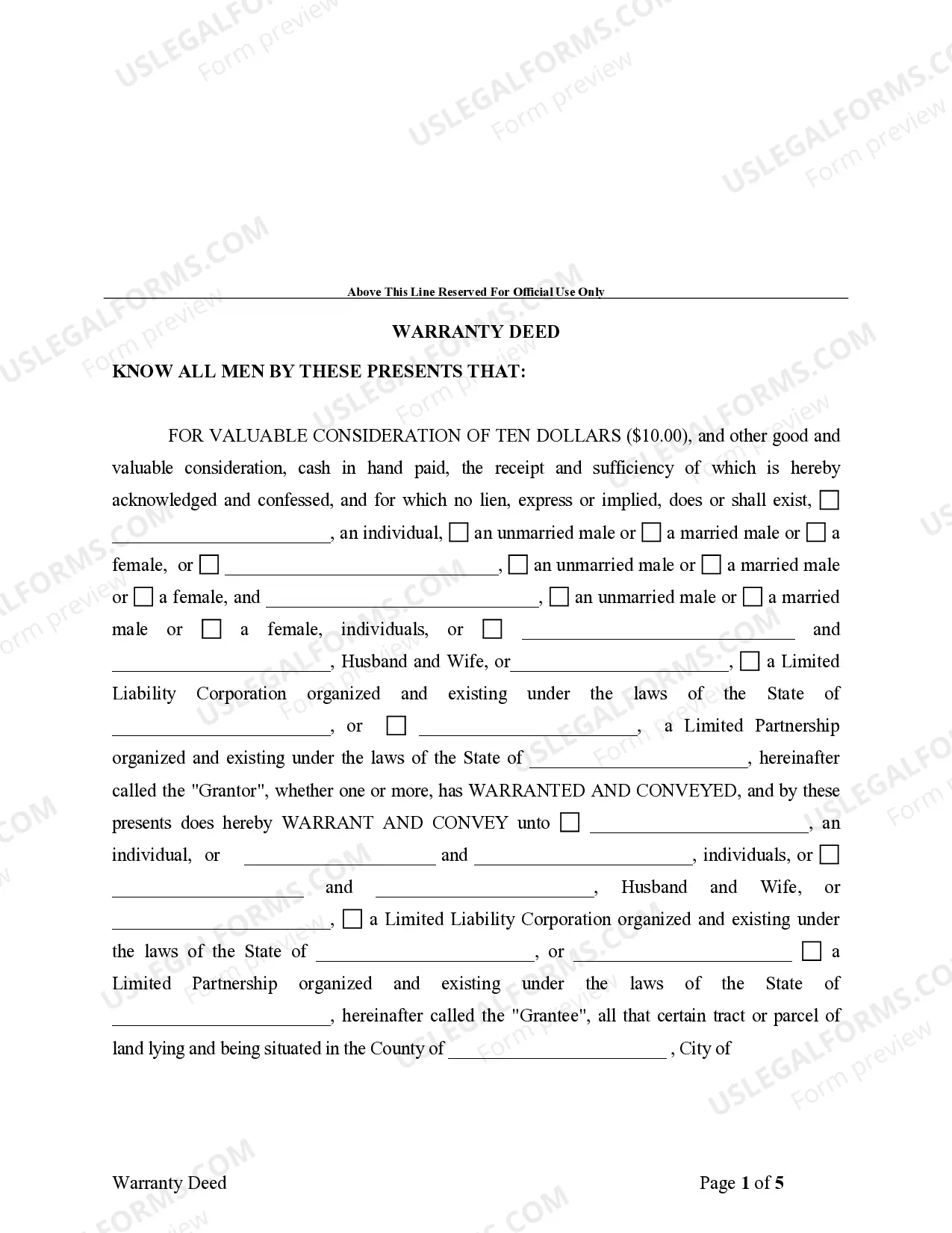 Preview Warranty Deed from Limited Partnership or LLC is the Grantor, or Grantee