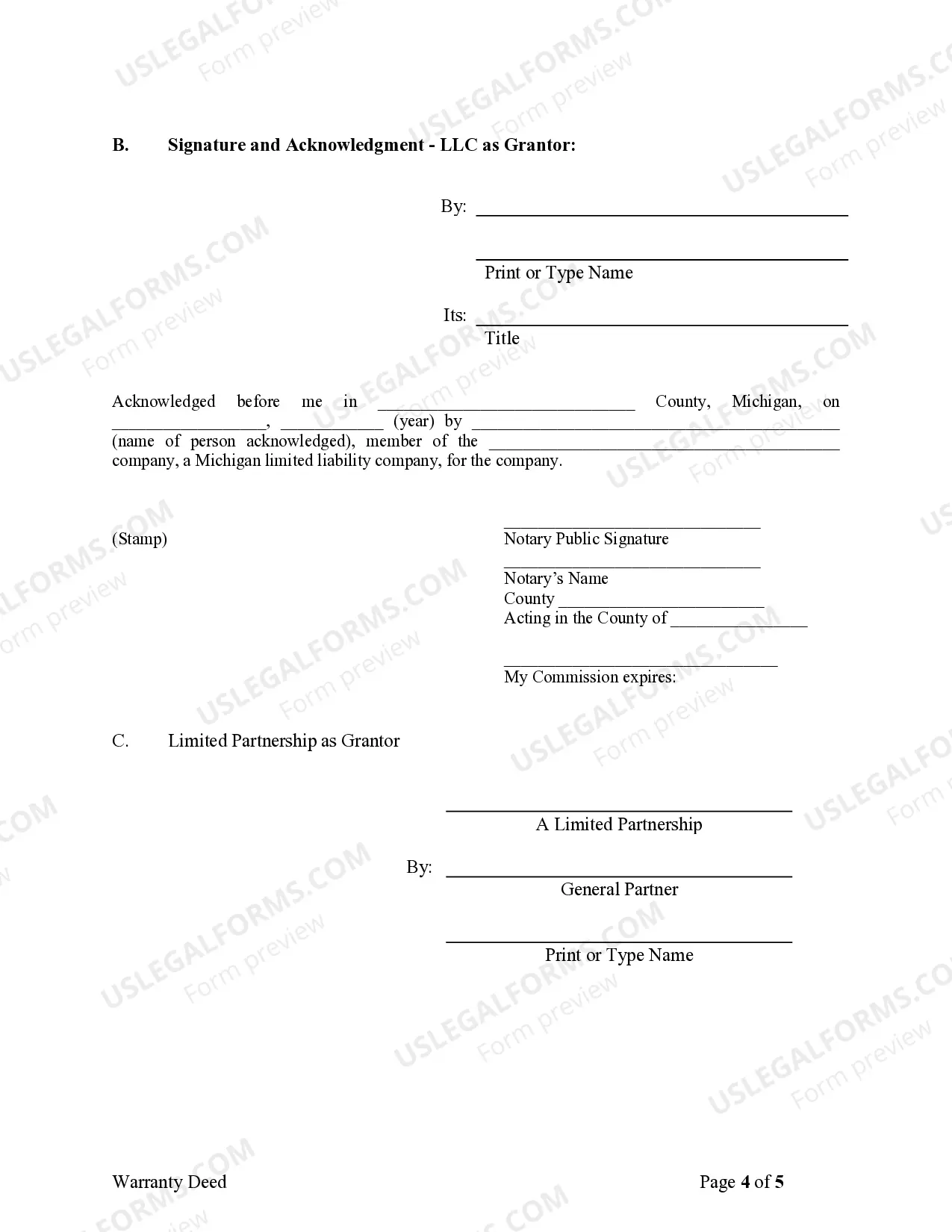 Preview Warranty Deed from Limited Partnership or LLC is the Grantor, or Grantee