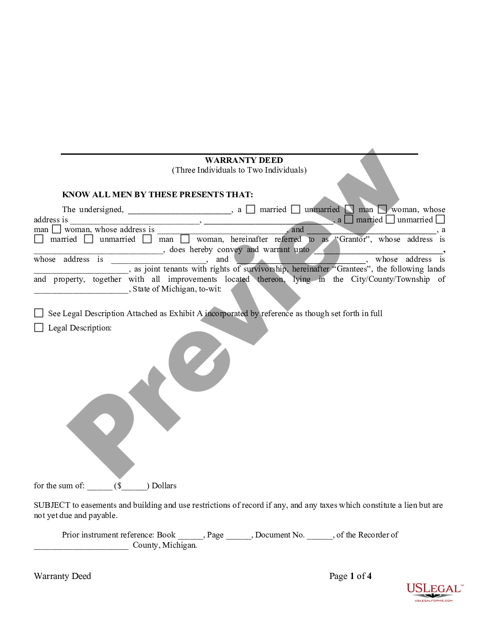 page 3 Warranty Deed for Three Individuals to Two Individuals as Joint Tenants with the Right of Survivorship preview