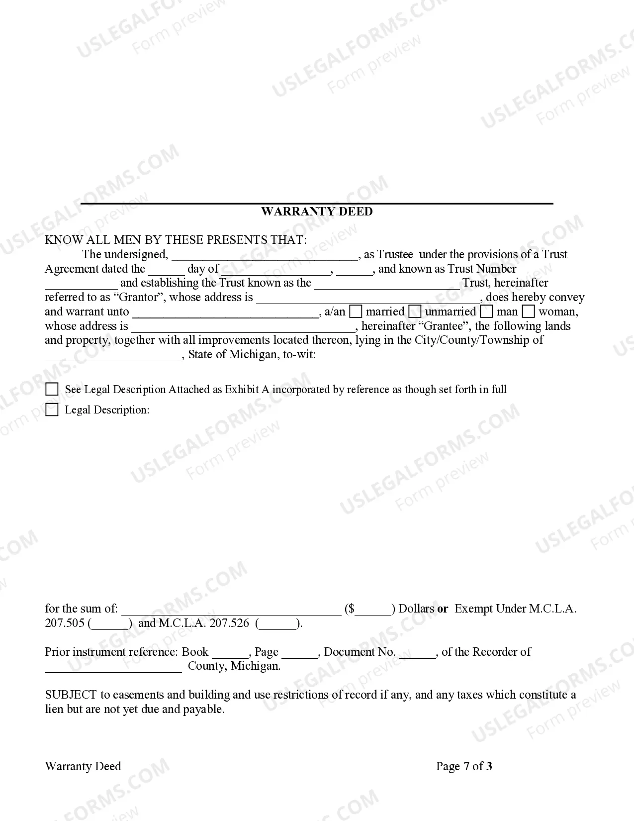 Preview Warranty Deed from Trustee to Individual