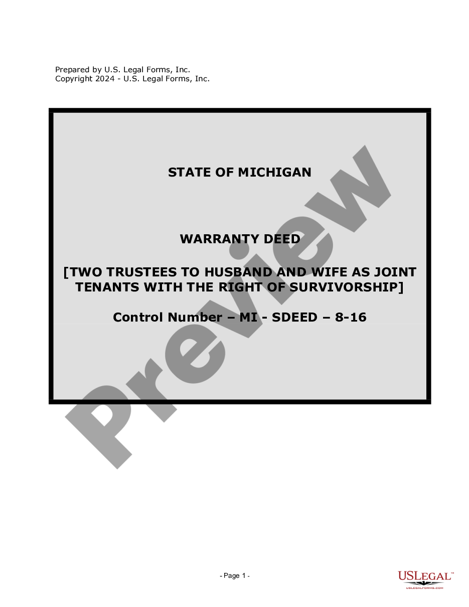 page 0 Warranty Deed from two Trustees to Husband and Wife as Joint Tenants with the Right of Survivorship preview