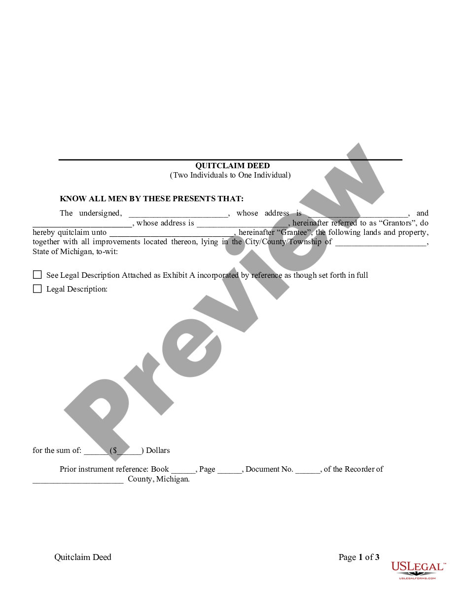 page 3 Quitclaim Deed from two Individuals to One Individual preview