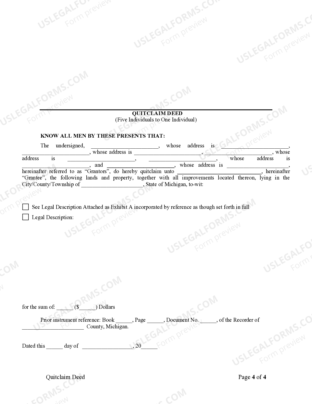 Sterling Heights Michigan Quitclaim Deed for Five Individuals to One  Individual | US Legal Forms