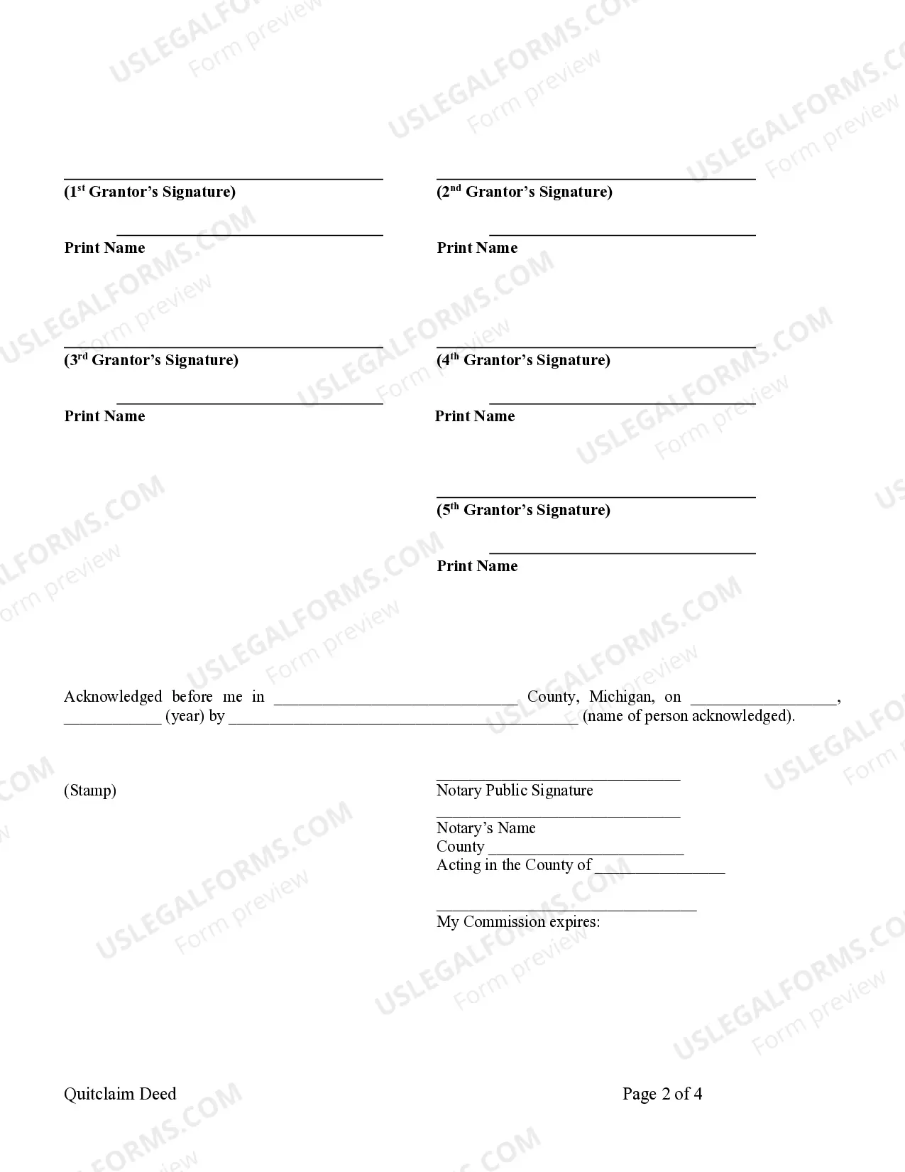 Preview Quitclaim Deed for Five Individuals to One Individual