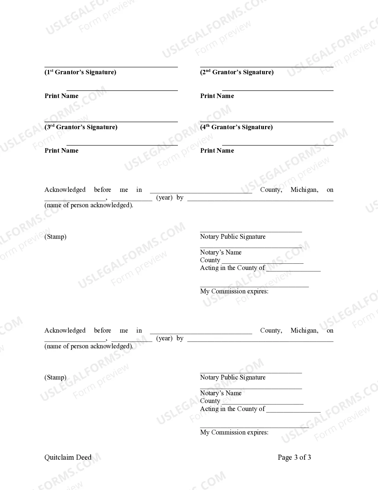 Preview Quitclaim Deed for Four Individuals to One Individual