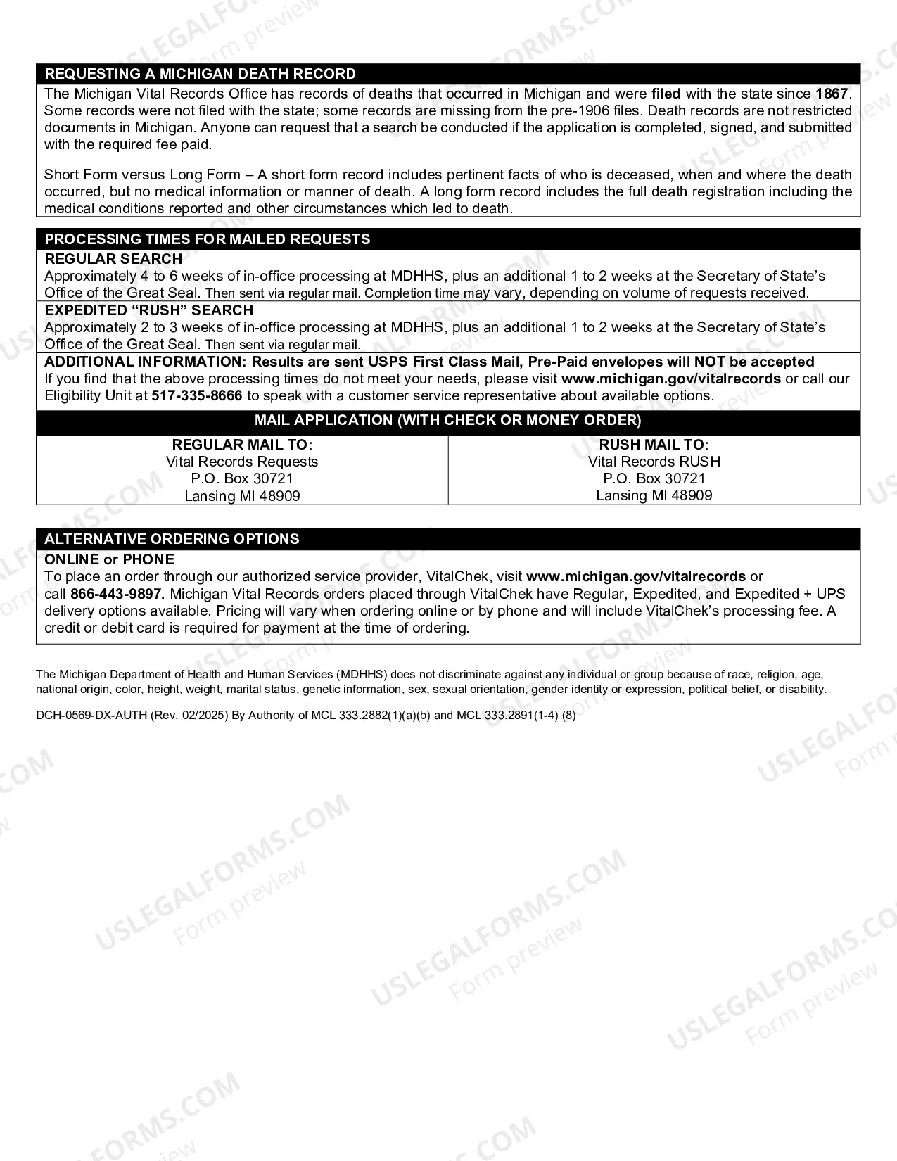 Preview Authenticated Michigan Death Record - Mail Or Counter Application For A Authenticated Or Apostilled Copy