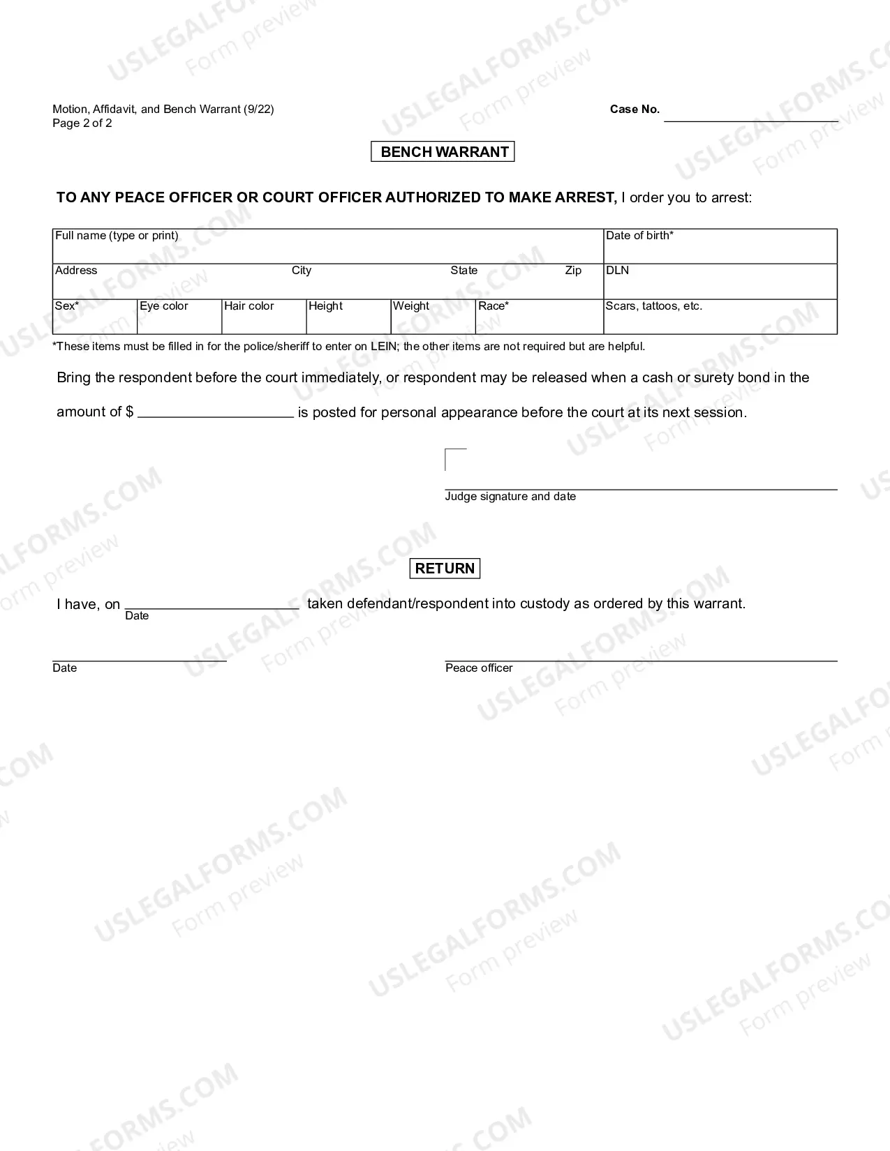 Preview Motion And Affidavit And Bench Warrant