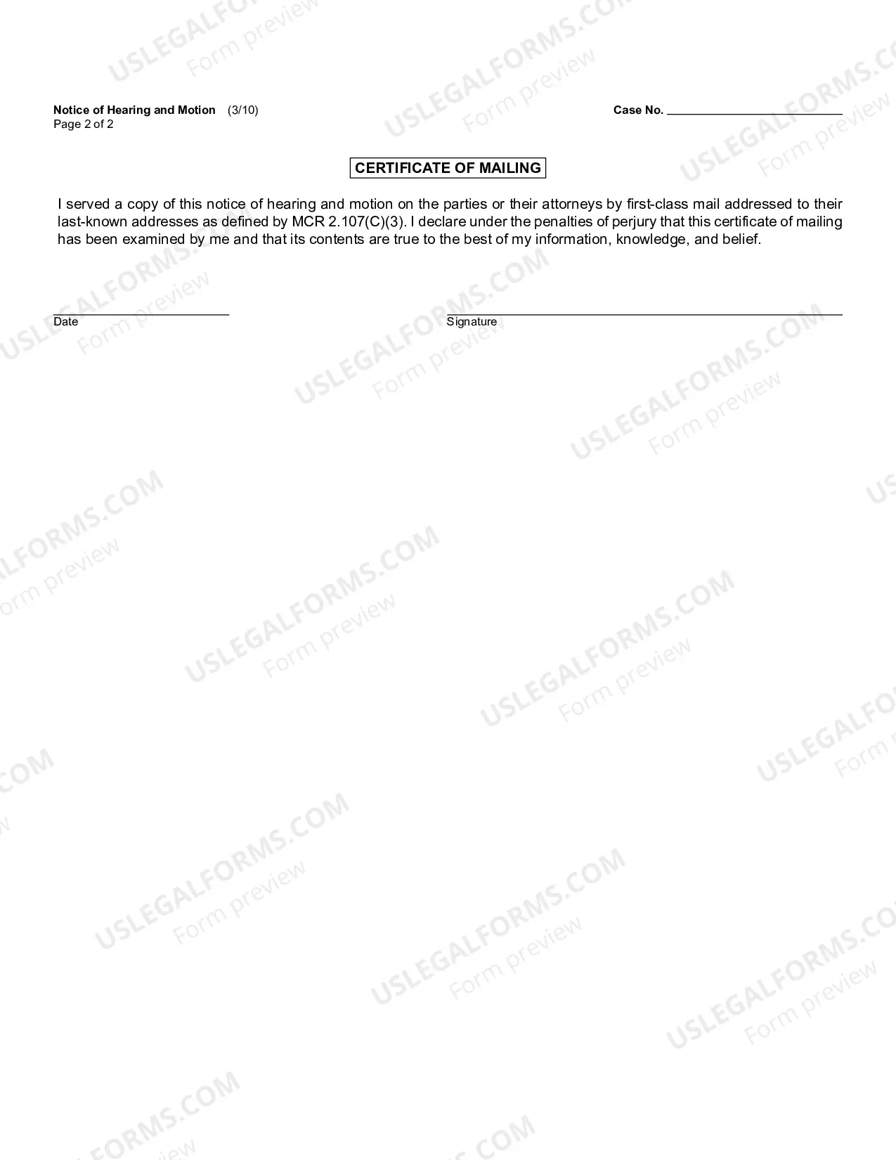 Preview Notice of Hearing And Motion