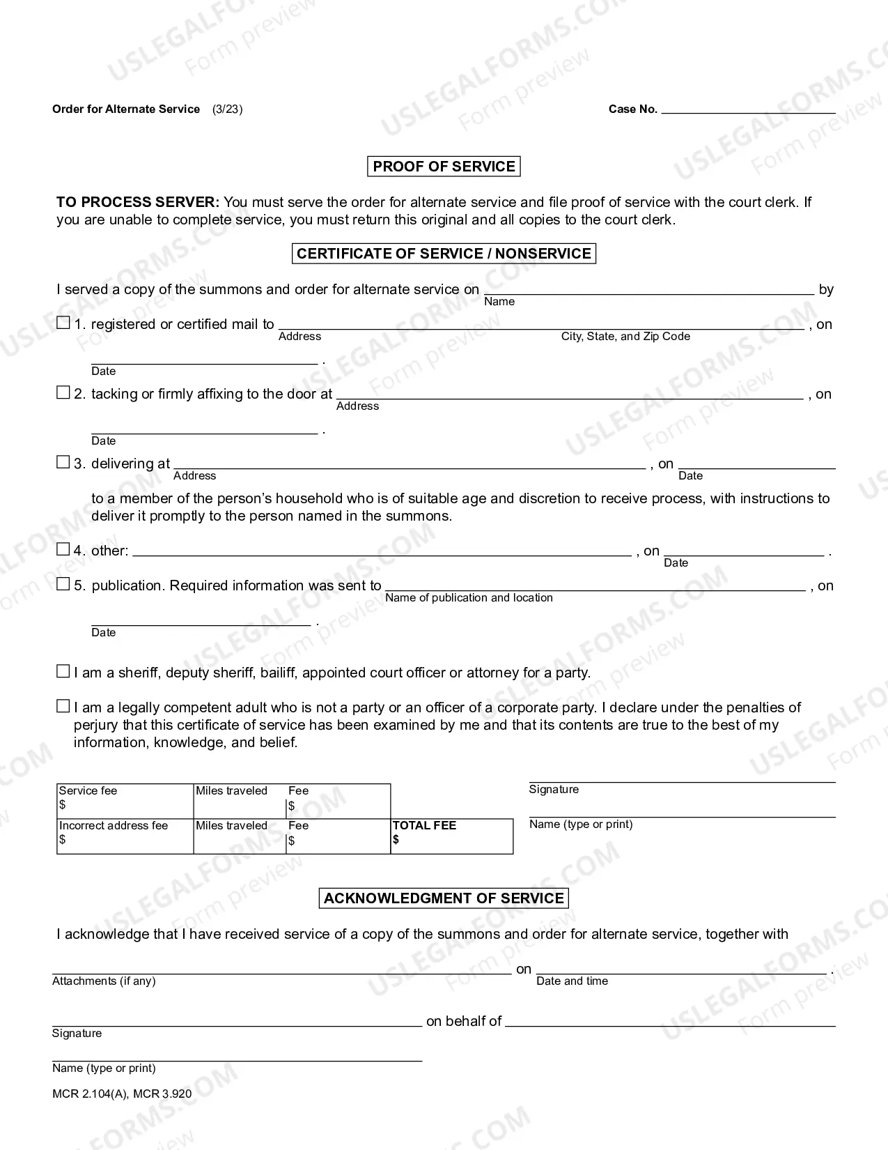 Preview Order For Alternate Service