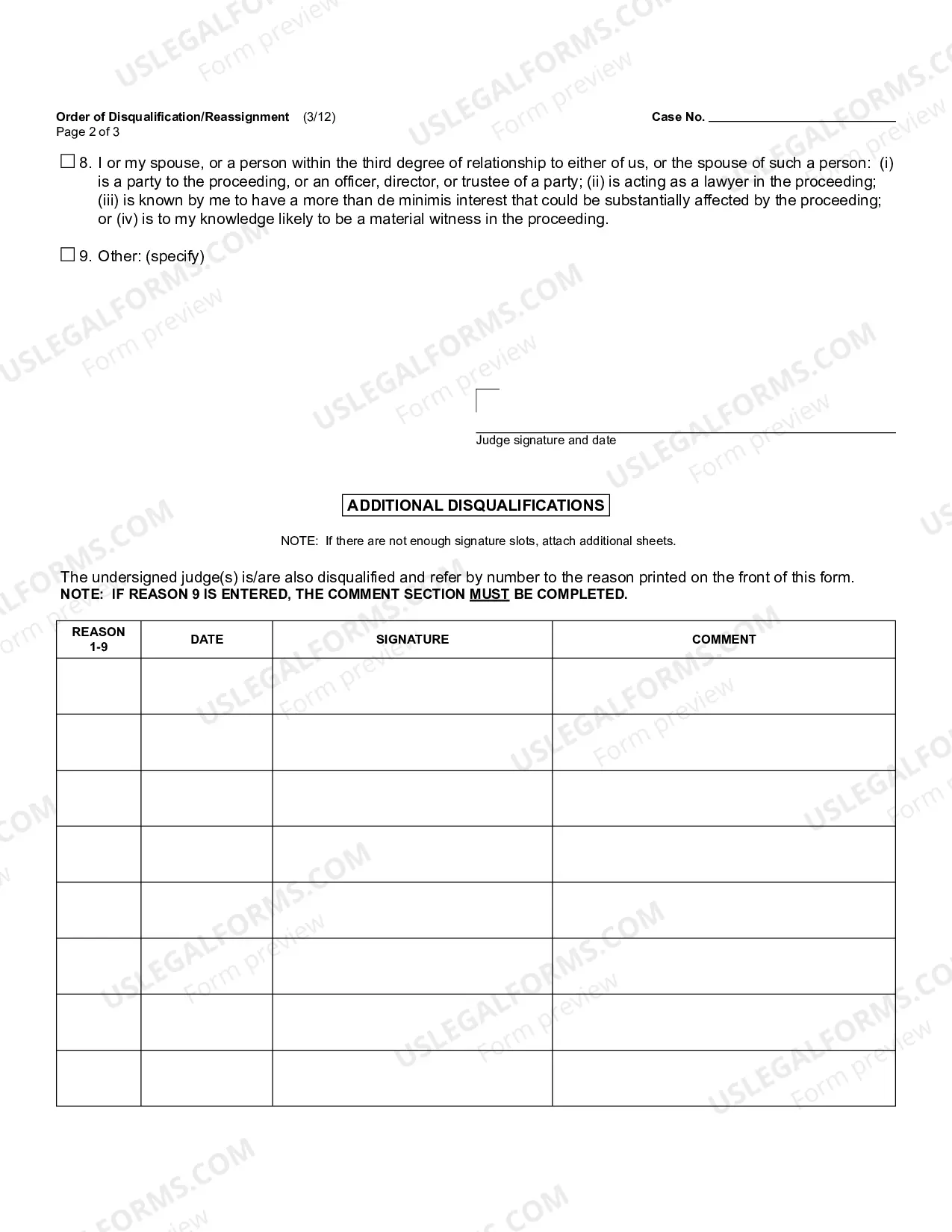 Preview Order of Disqualification Or Reassignment