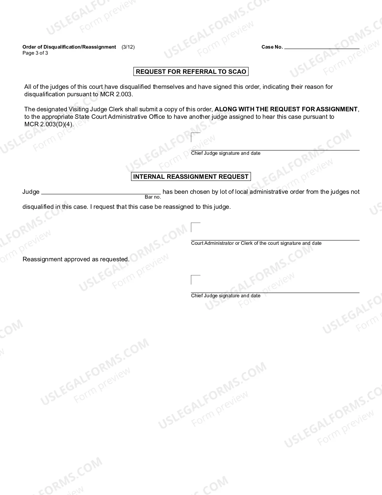 Preview Order of Disqualification Or Reassignment