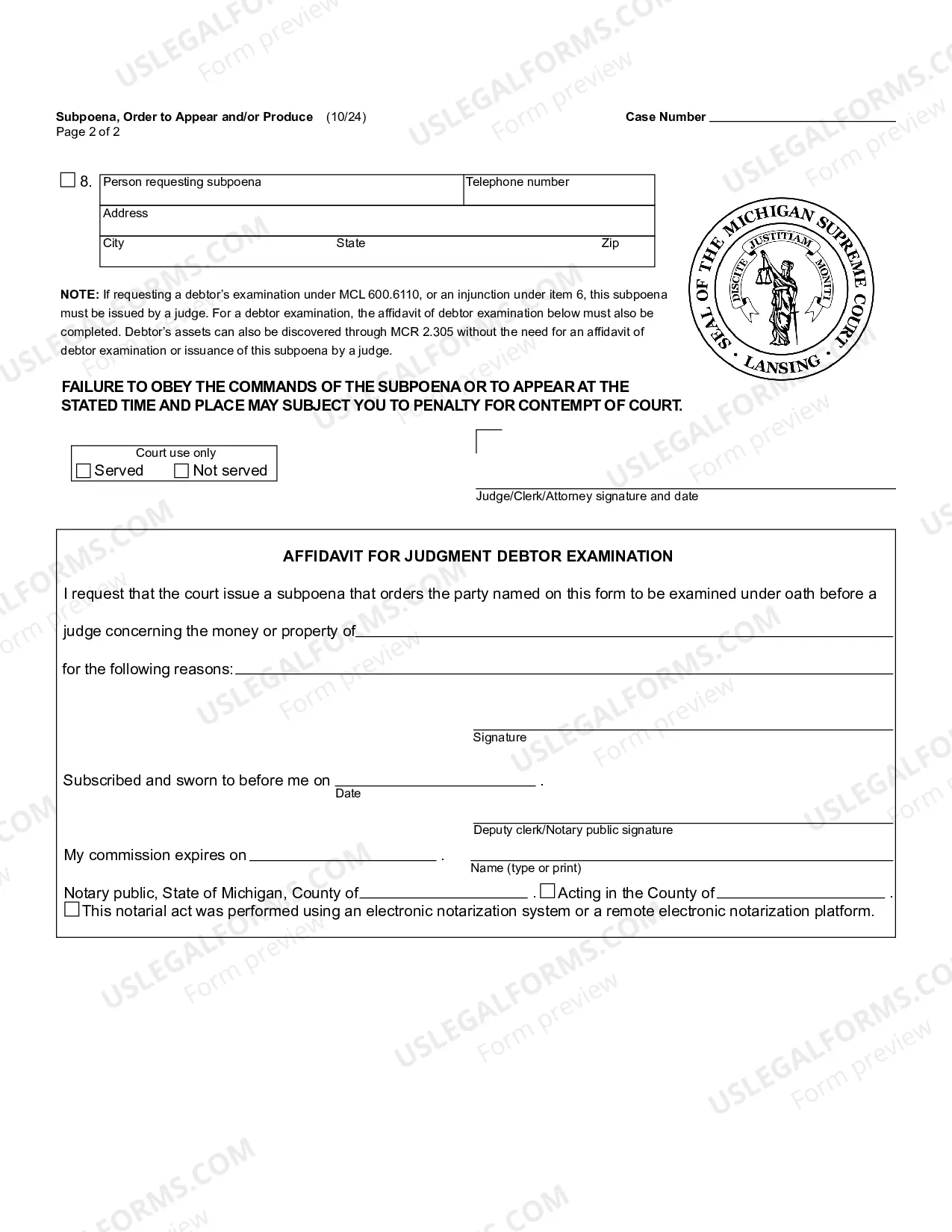 Preview Subpoena (Order To Appear And Or Produce)