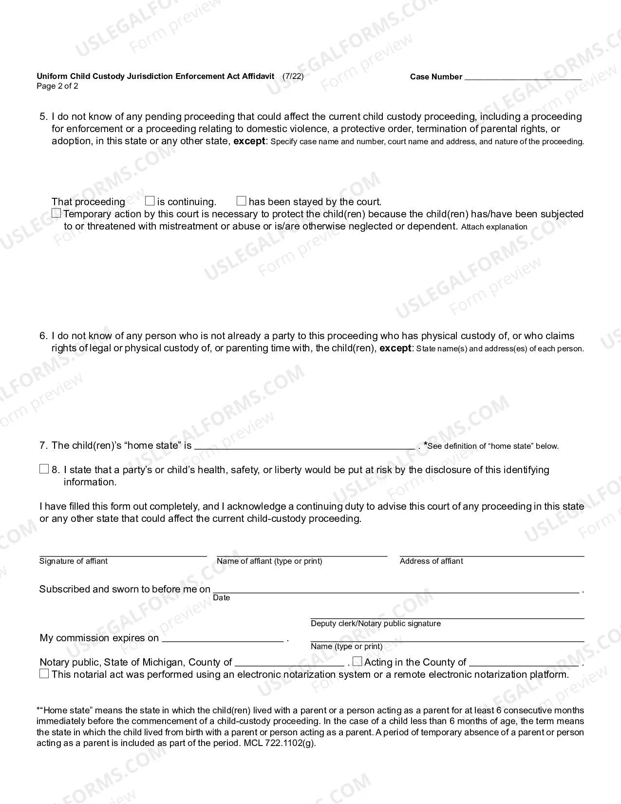 Preview Uniform Child Custody Jurisdiction Enforcement Act Affidavit