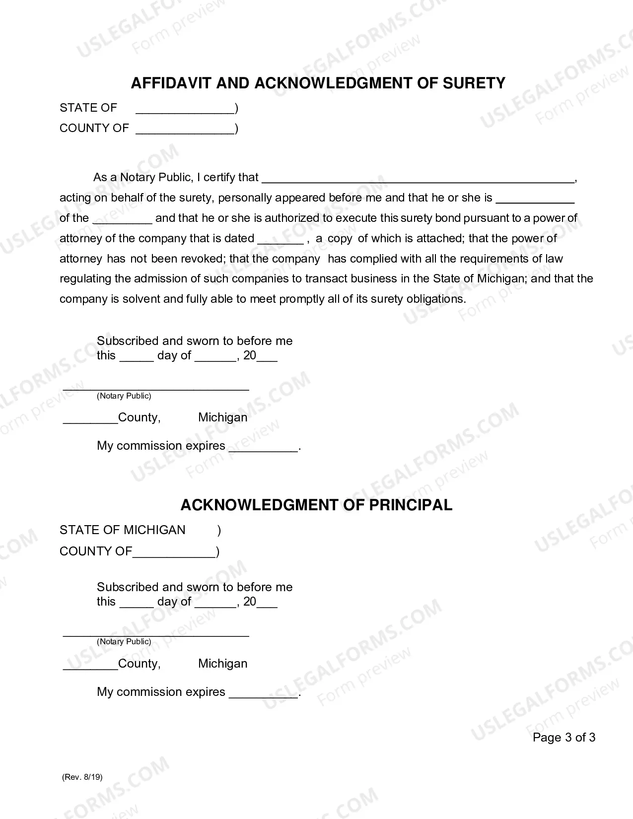 Preview Michigan Continuous Surety Bond (Self Insurer)