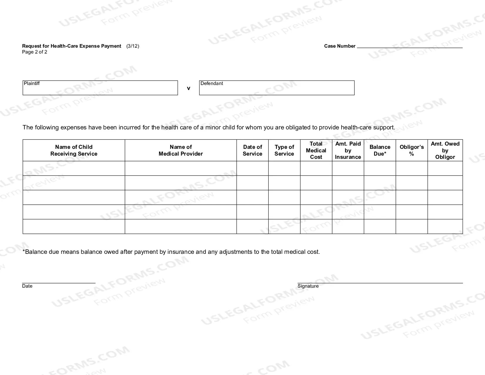 Preview Request For Health Care Expense Payment