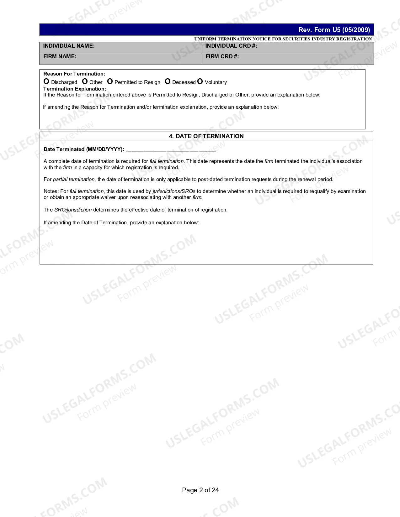 Preview Uniform Termination Notice for Securities Industry Registration