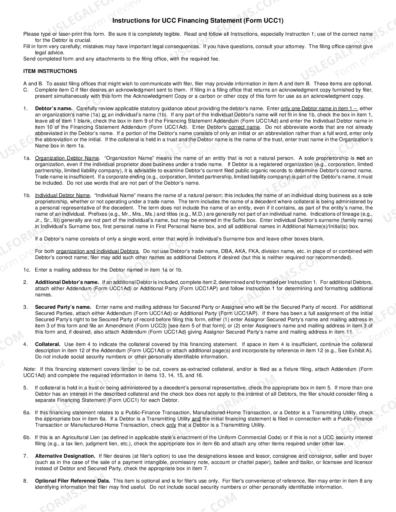 Preview Michigan UCC1 Financing Statement