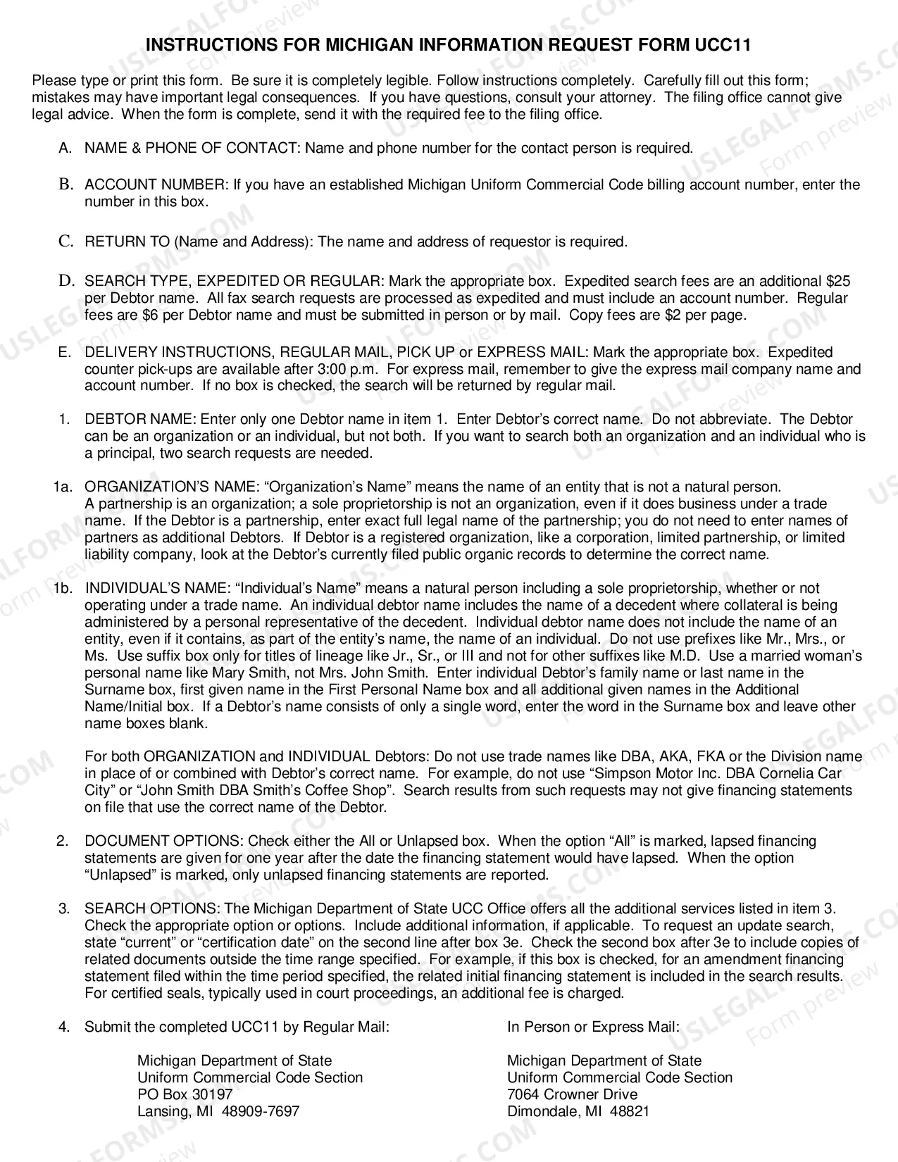 Preview Michigan UCC11 Information Request