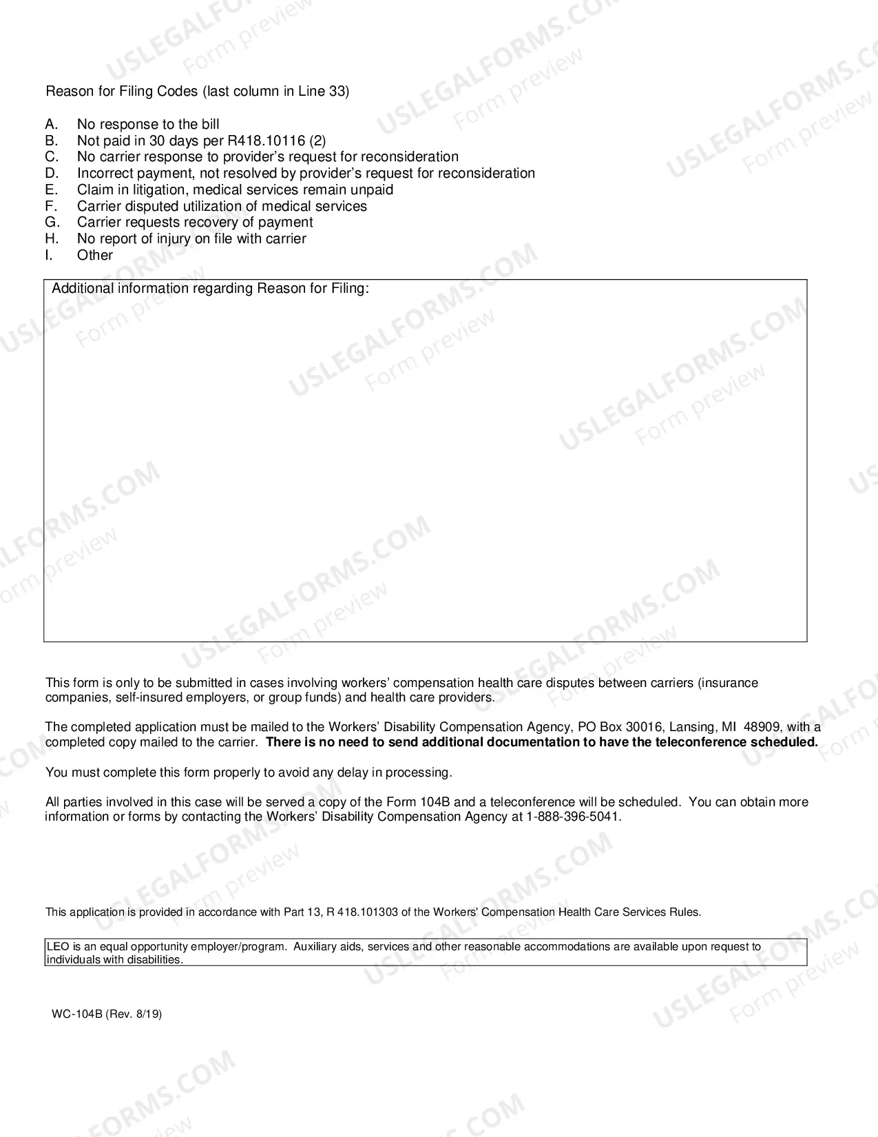 Preview Health Care Services Application for Mediation or Hearing (fill-in form)
