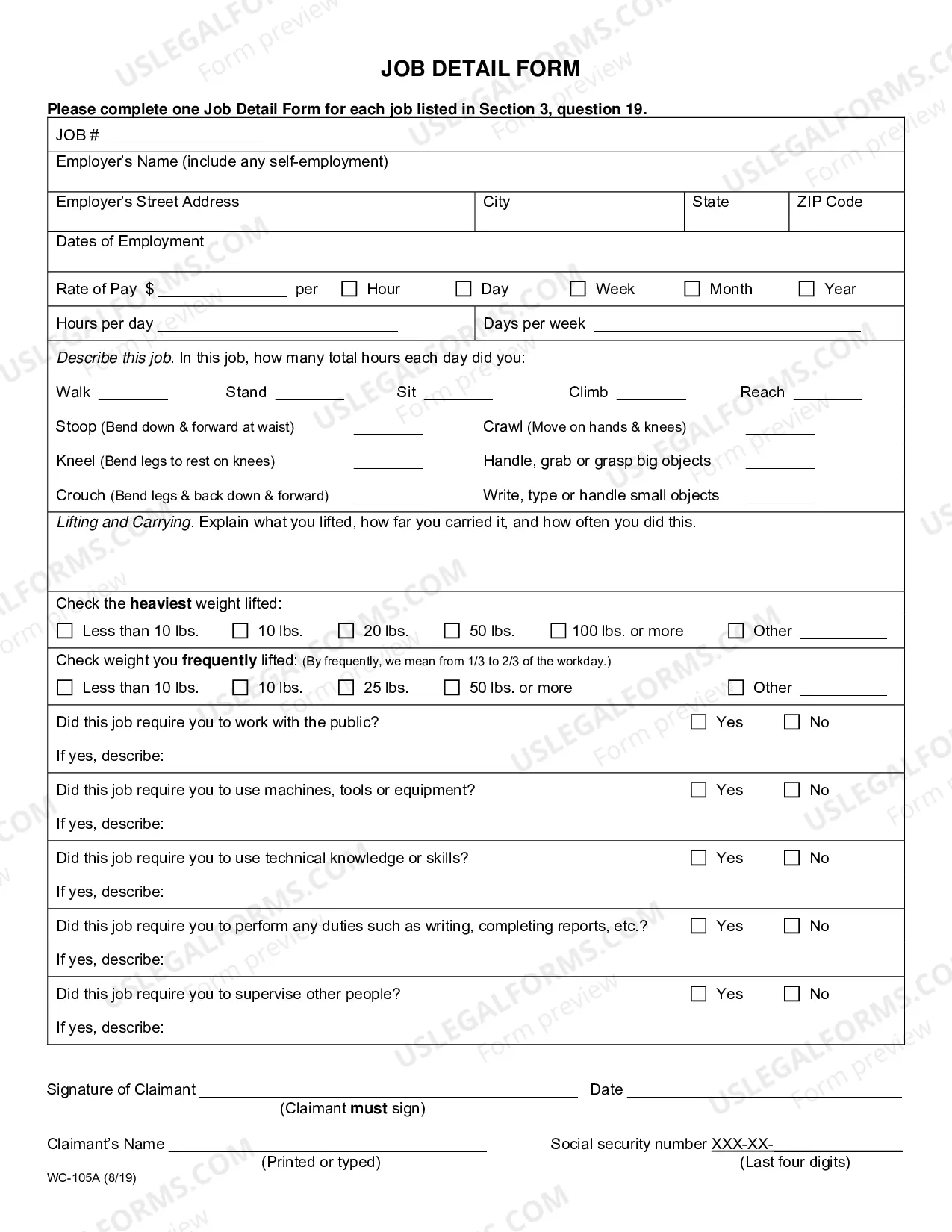Preview Work History, Work Qualifications & Training Disclosure Questionnaire (fill-in form)