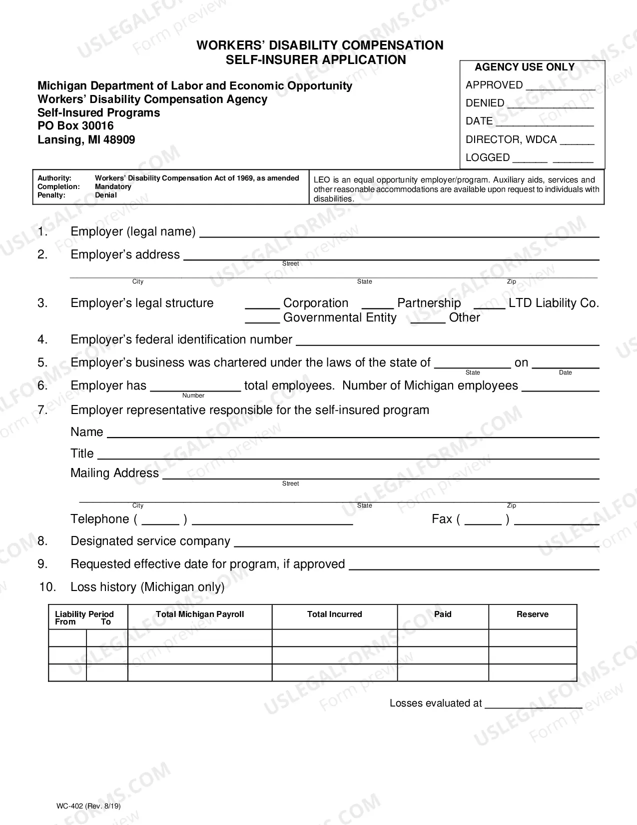 Preview Self-Insurer Application Packet (fill-in form)