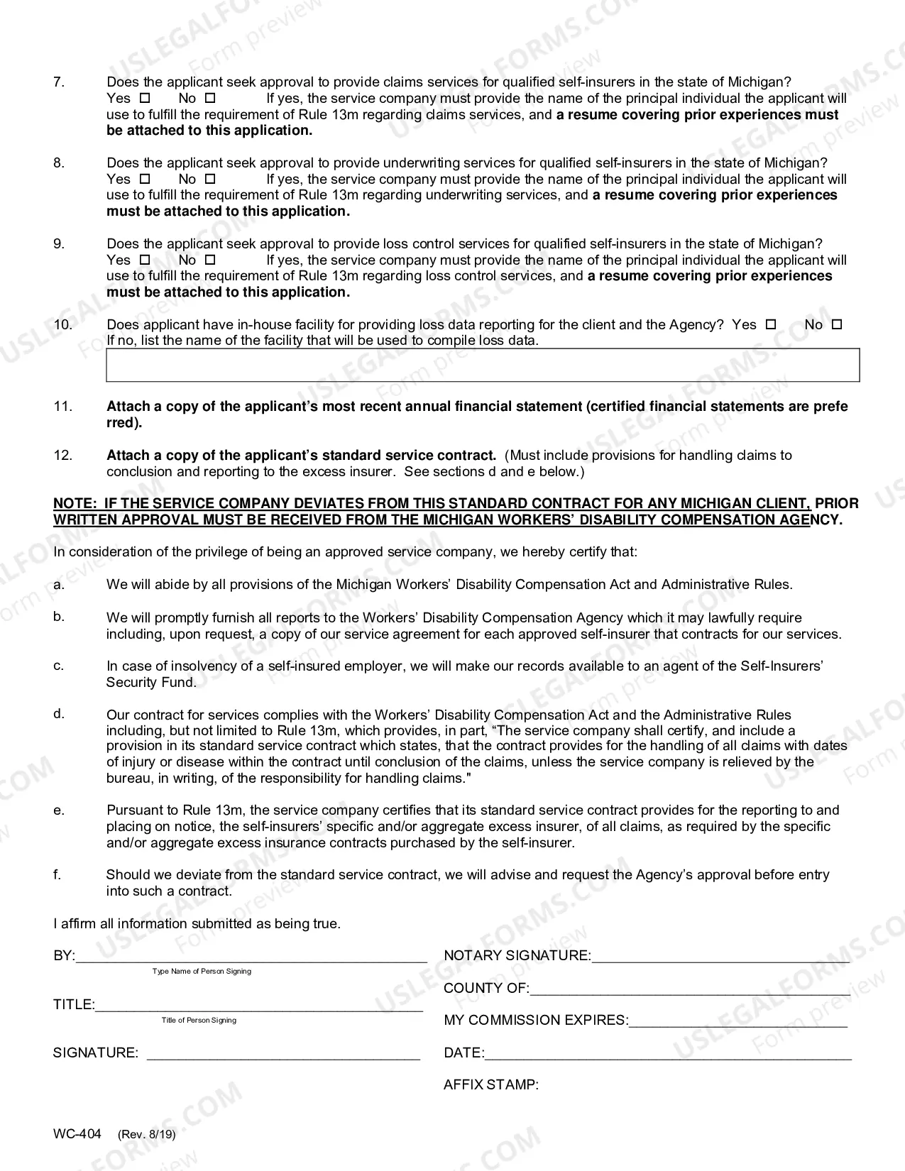 Preview Service Company Application (fill-in form)
