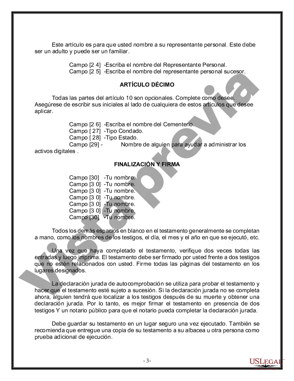 Preview Formulario de última voluntad y testamento legal para persona soltera sin hijos