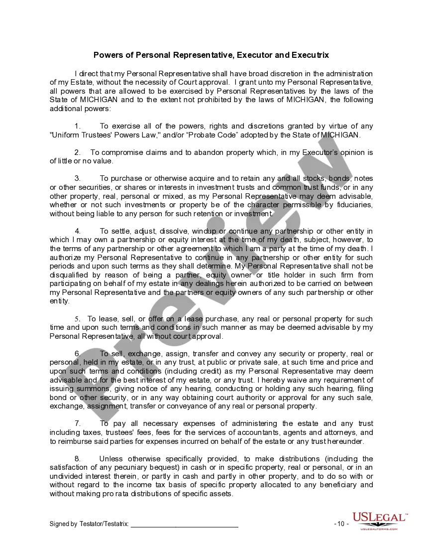 Preview Last Will and Testament for Single Person with No Children