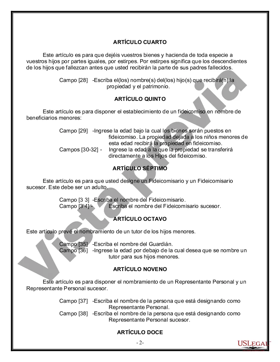 Preview Formulario Legal de Última Voluntad y Testamento para una Persona Soltera con Hijos Menores