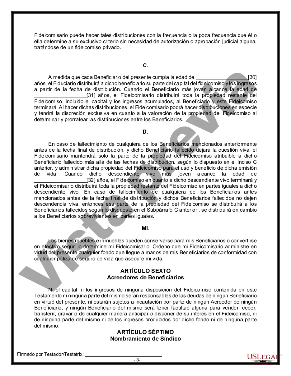 Preview Formulario Legal de Última Voluntad y Testamento para una Persona Soltera con Hijos Menores