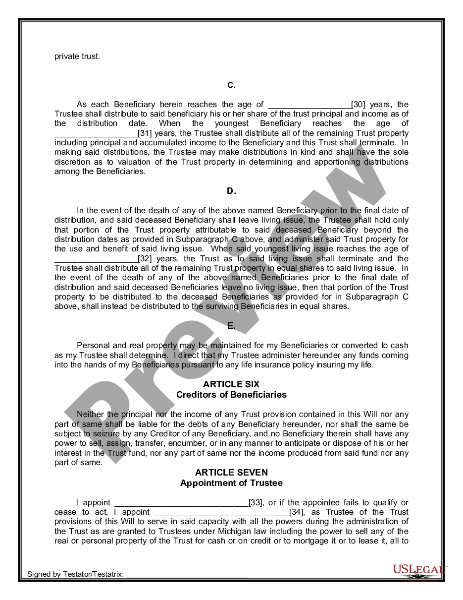 page 8 Legal Last Will and Testament Form for a Single Person with Minor Children preview