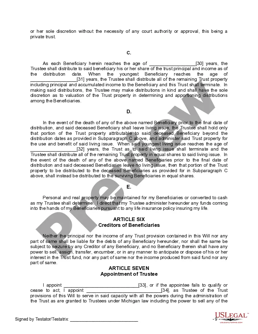 Preview Last Will and Testament for a Single Person with Minor Children