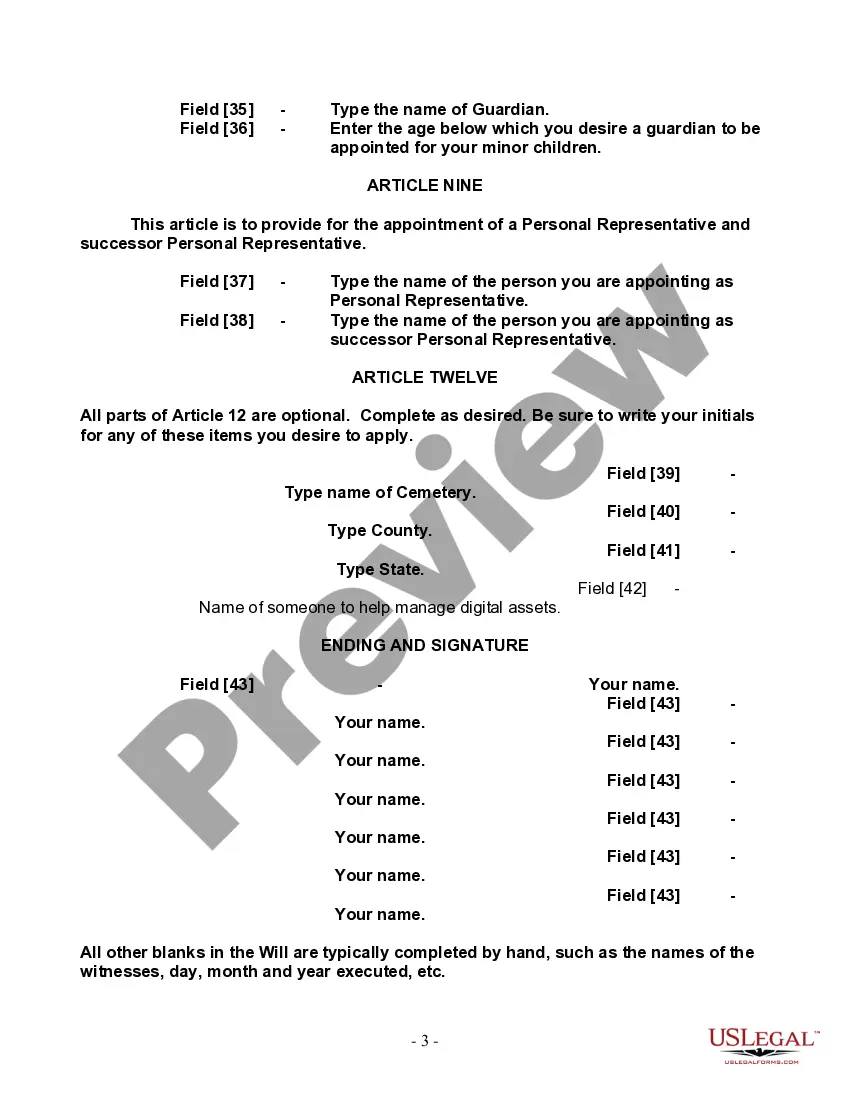 Preview Last Will and Testament for a Single Person with Minor Children