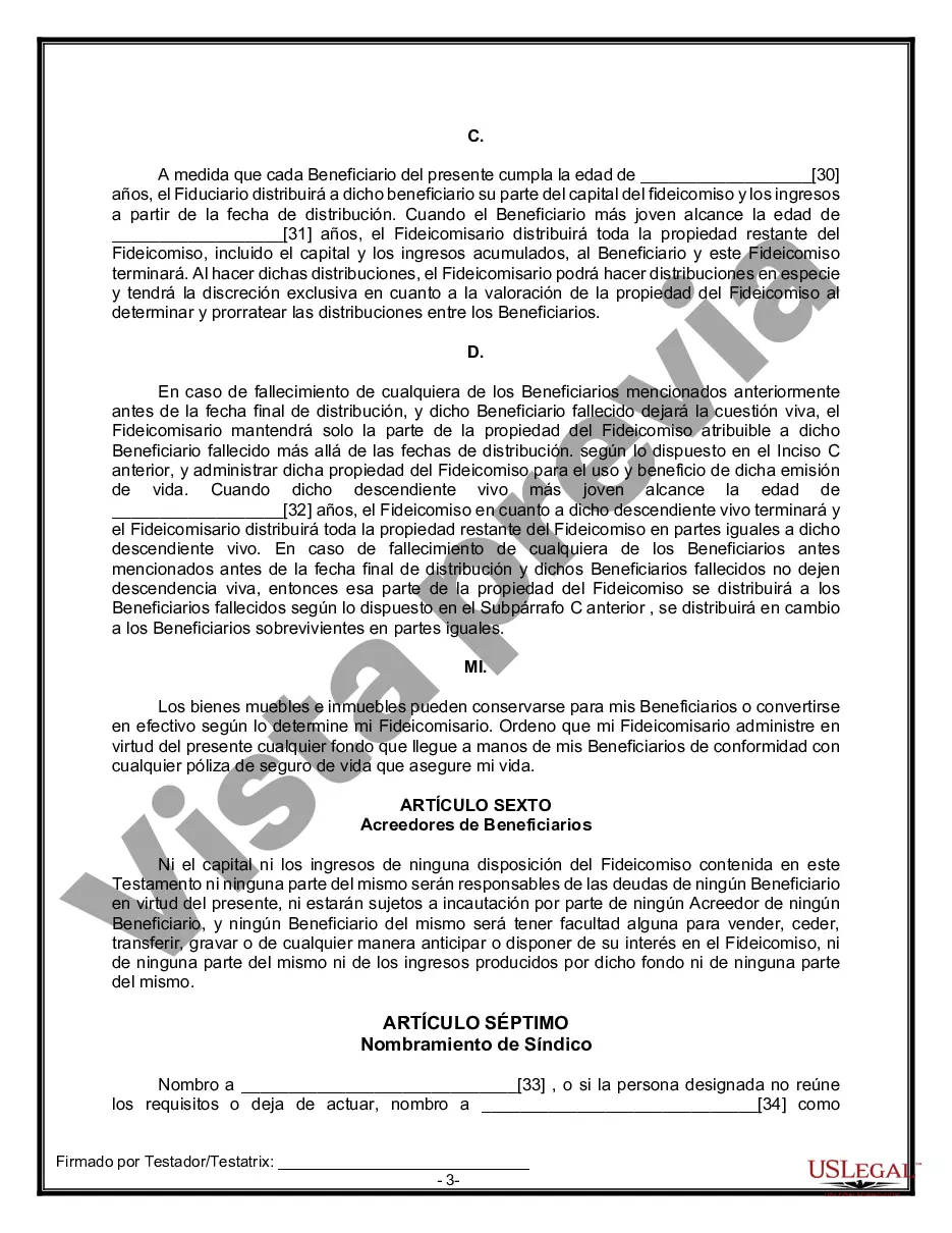 Preview Formulario Legal de Última Voluntad y Testamento para Persona Soltera con Hijos Adultos y Menores