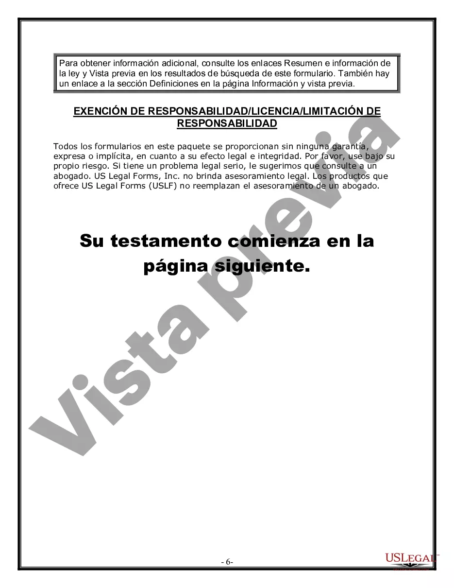 Preview Formulario Legal de Última Voluntad y Testamento para Persona Soltera con Hijos Adultos y Menores