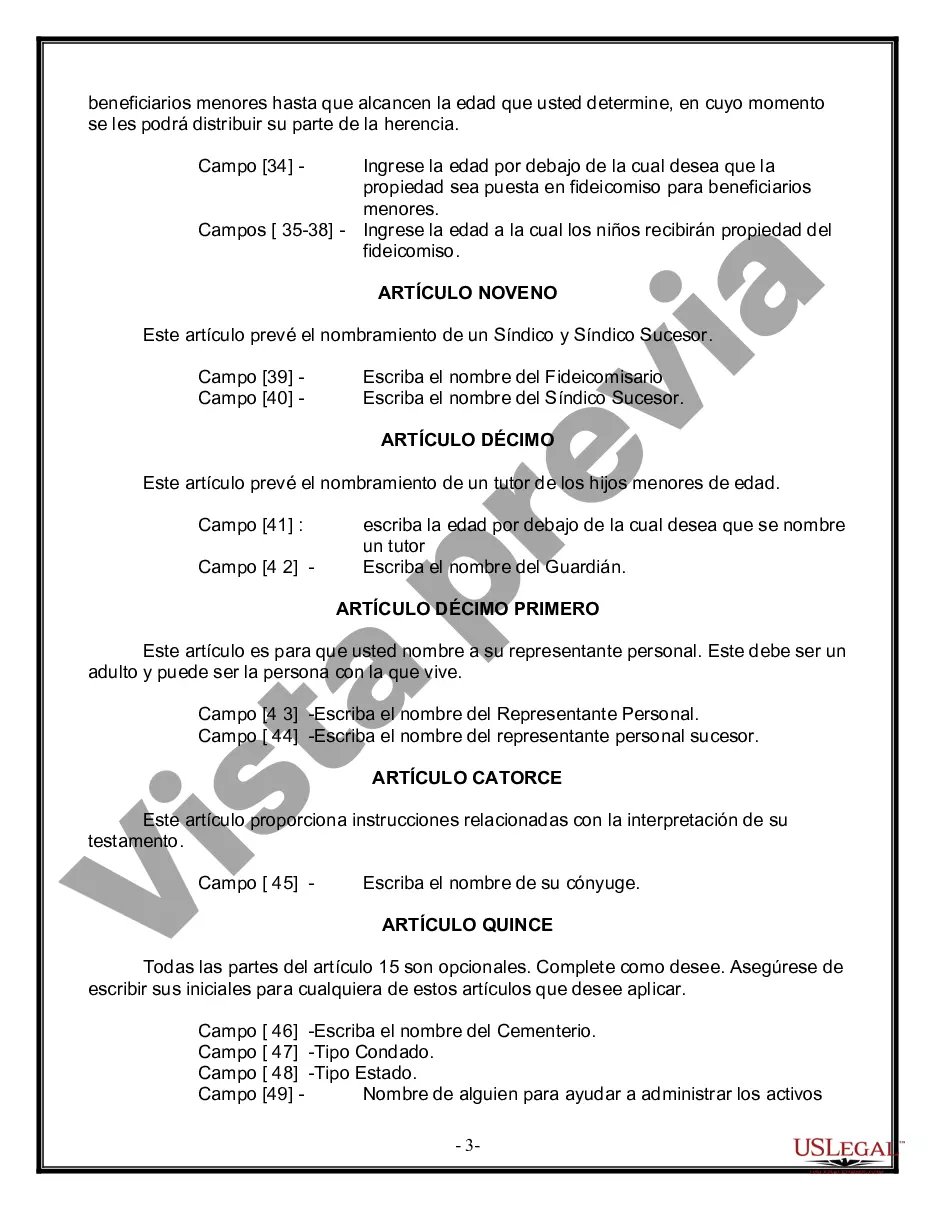 Preview Última voluntad y testamento legal para persona casada con hijos menores de edad de un matrimonio anterior