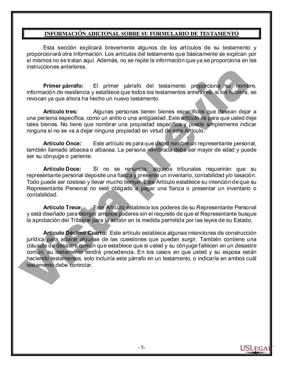 Preview Última voluntad y testamento legal para persona casada con hijos menores de edad de un matrimonio anterior