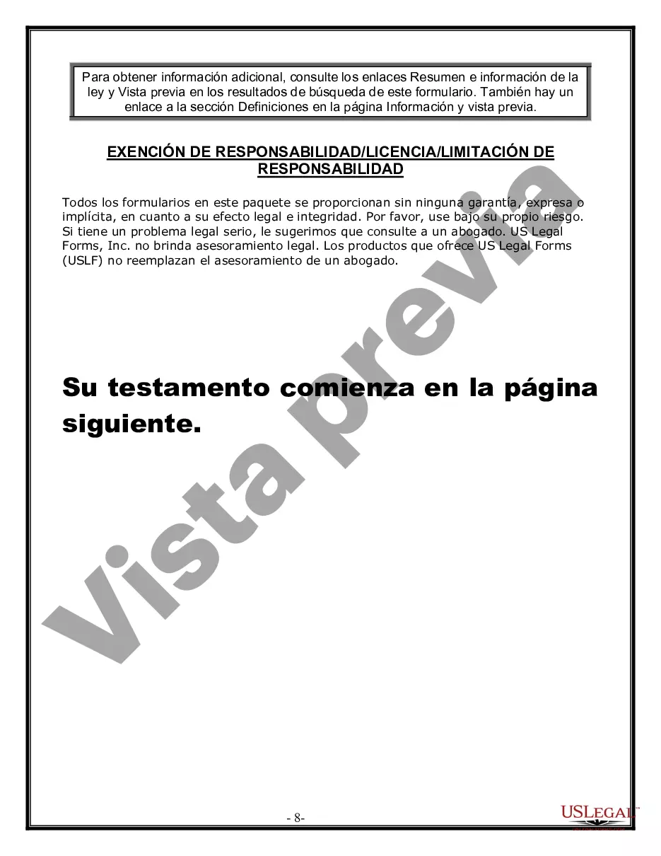 Preview Última voluntad y testamento legal para persona casada con hijos menores de edad de un matrimonio anterior