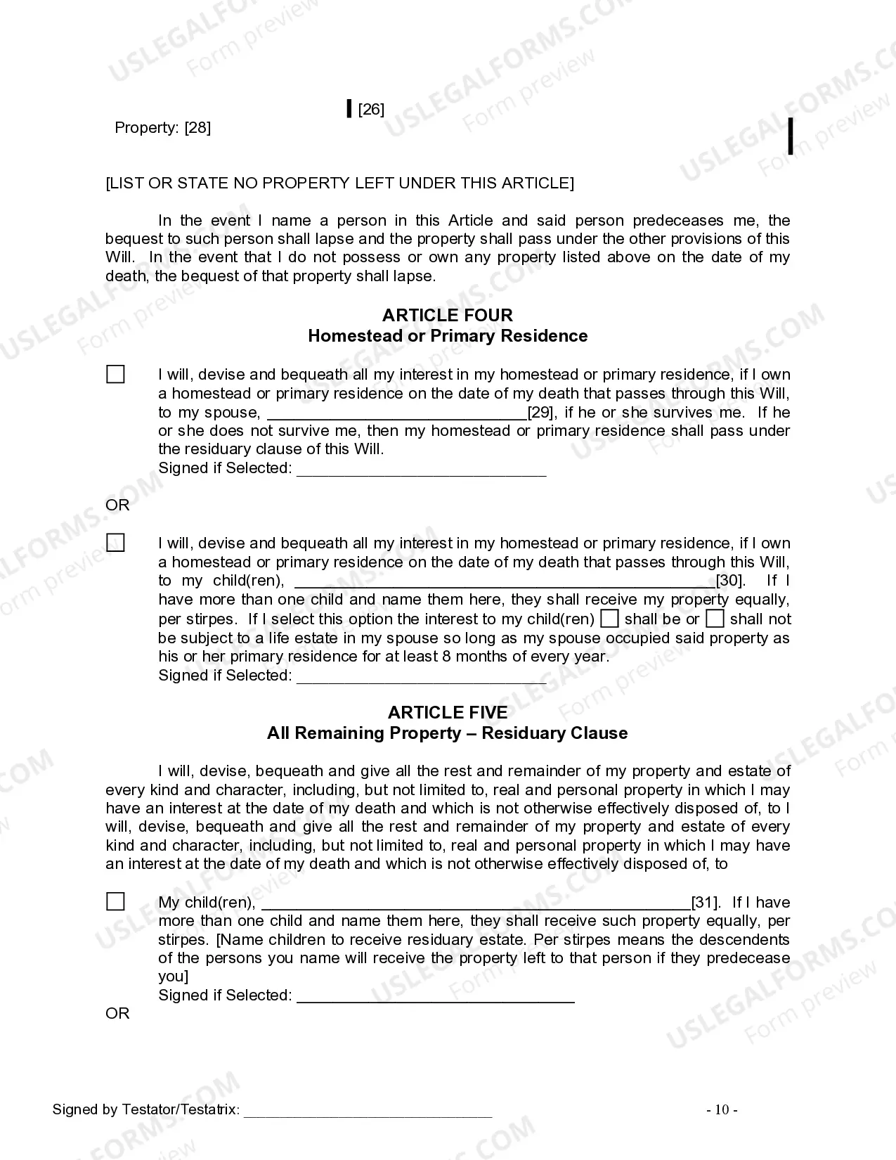Preview Last Will and Testament for Married person with Minor Children from Prior Marriage