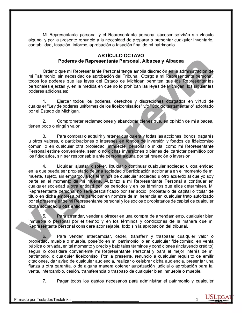 Preview Formulario de última voluntad y testamento legal para personas divorciadas que no se han vuelto a casar con hijos adultos